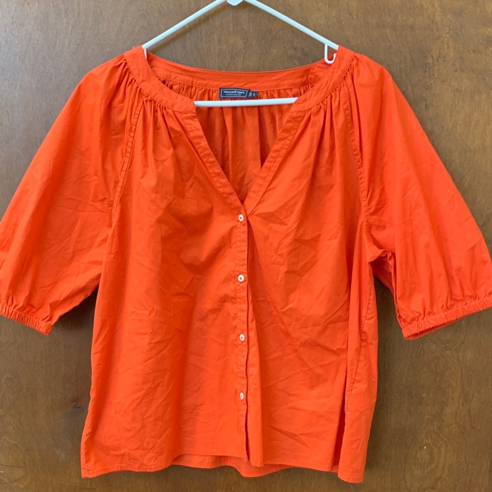 Vineyard Vines Orange Short Sleeve Dopamine Color Wear Preppy Sz L EUC